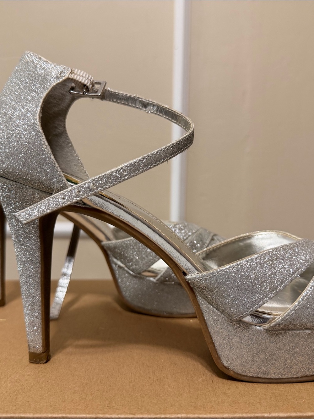 Rampage Silver Glitter Platform Strappy Heels - Picture 3 of 8